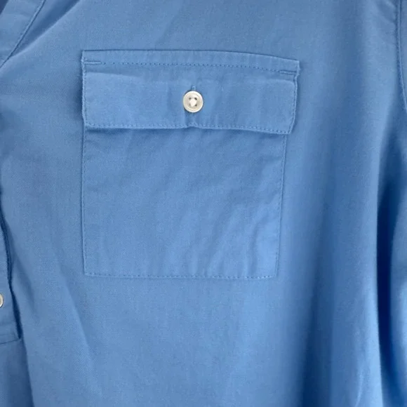 J Jill Blue Cotton Long Roll Up Sleeve V Neck Top Sz M Beachy Comfy Lagenlook - Picture 4 of 12